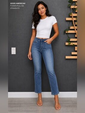 Good American Good Straight Jeans NWT Indigo Wash Size 0/XS